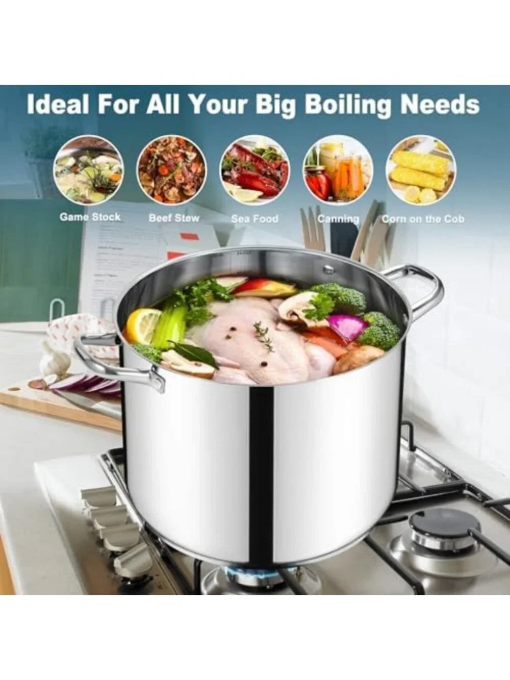 24-Quart Large Stock Pot for Boiling, Canning, Cooking Soup & Stew - Heavy Duty